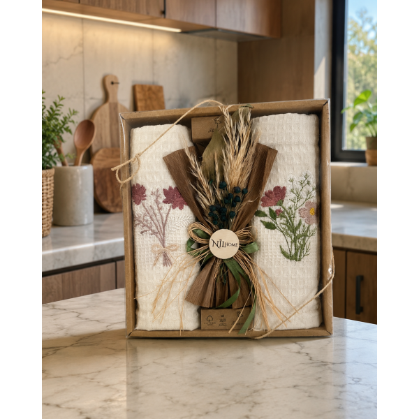 Σετ ποτηρόπανo κουζίνας πικέ 2 τμχ. Σχ.Flowers σε κουτί 40x60cm 85%cotton - 15% pol. 40x60cm
