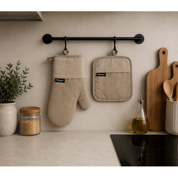 Σετ πιάστρα-γάντι Σχ. Maison 90% pol. - 10% cotton Beige