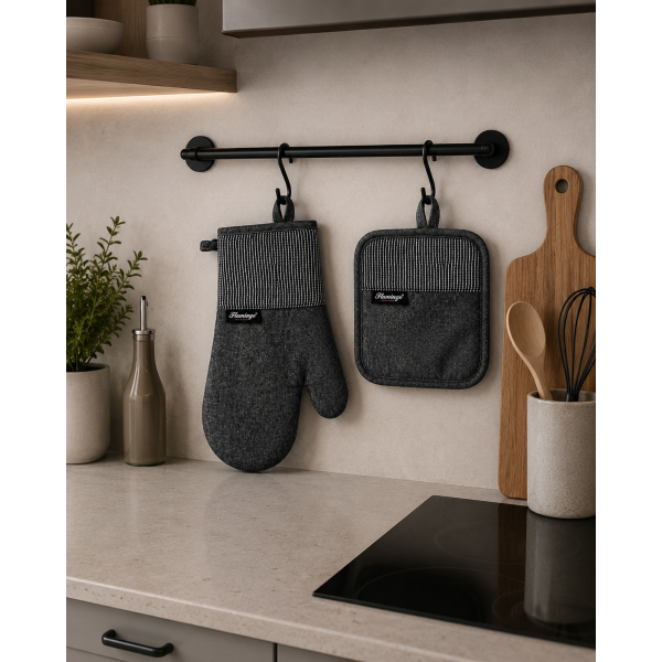 Σετ πιάστρα-γάντι Σχ. Maison 90% pol. - 10% cotton Dark Grey