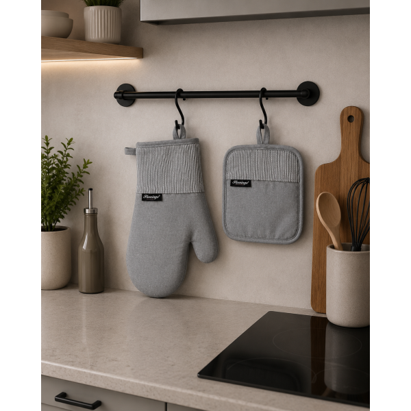 Σετ πιάστρα-γάντι Σχ. Maison 90% pol. - 10% cotton Light Grey
