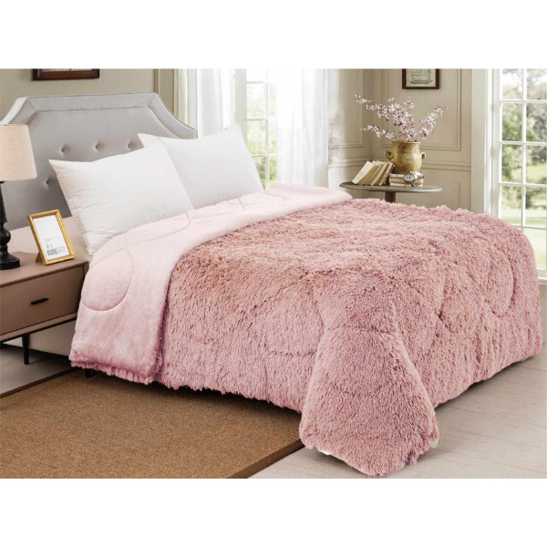 ΚΟΥΒΕΡΤΟΠΑΠΛΩΜΑ ΓΟΥΝΙΝΟ HAIRY DUSTY PINK ΜΟΝΟ 160X210 LINEAHOME LH2010828-2