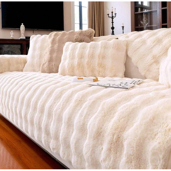 Αντιολισθητικό ριχτάρι rabbit fur εκρού μεμονωμένα 180x160 LINEAHOME LH2024211-1