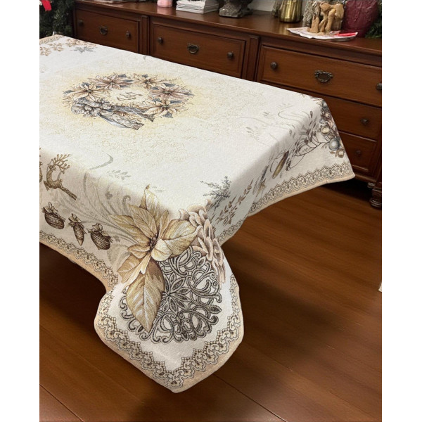 ΧΡΙΣΤΟΥΓΕΝΝΙΑΤΙΚΟ ΤΡΑΠΕΖΟΜΑΝΤΗΛΟ ΣΤΟΦΑ ΙΣΠΑΝΙΑΣ TINSEL ΧΡΥΣΑΦΙ  ΑΠΟ 140X140 LINEAHOME LH2025986