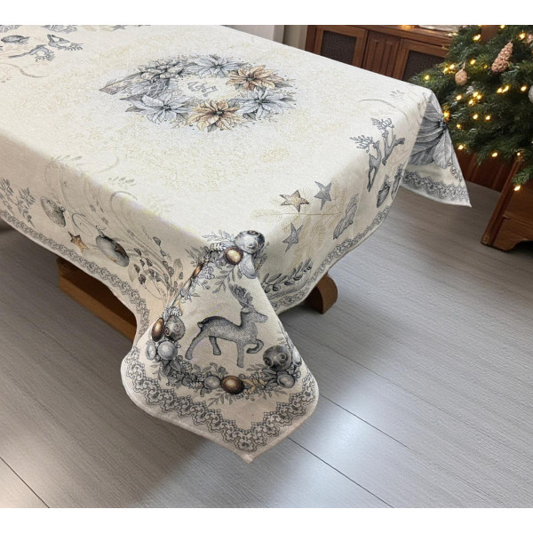 ΧΡΙΣΤΟΥΓΕΝΝΙΑΤΙΚΟ ΤΡΑΠΕΖΟΜΑΝΤΗΛΟ ΣΤΟΦΑ ΙΣΠΑΝΙΑΣ TINSEL ΑΣΗΜΙ ΑΠΟ 140X140 LINEAHOME LH2025987-1