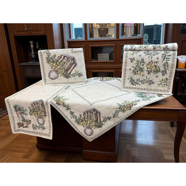 ΣΕΤ 5ΤΜΧ ΚΑΡΕ ΣΤΟΦΑ ΔΑΜΑΣΚΟ ΙΣΠΑΝΙΑΣ ELIA ΤΡΑΠ/ΛΟ 140Χ140 ,ΚΑΡΕ 100Χ100 +ΤΡΑΒΕΡΣΑ 45Χ140  + LINEAHOME LH2025893