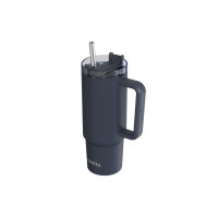 Quokka Ποτήρι Θερμός Ανοξείδωτο BPA Free 950ml με Καλαμάκι και Λαβή Stream Black