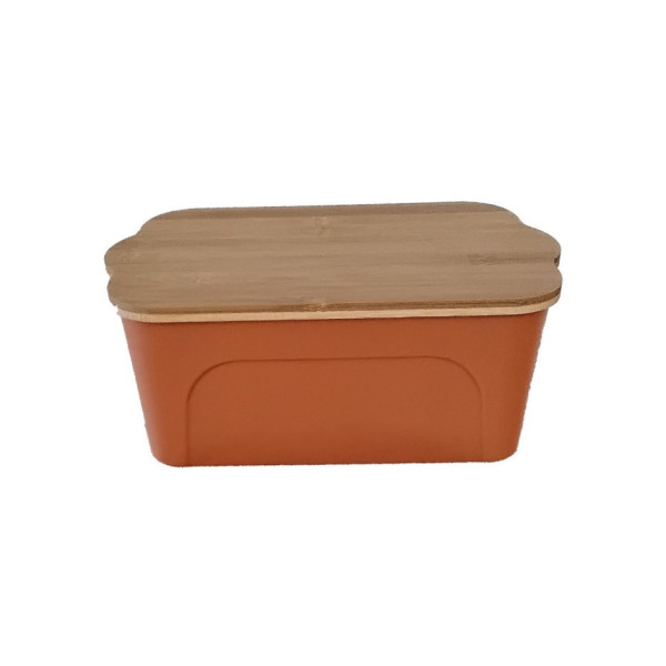 Κουτί αποθήκευσης πλαστικό πορτοκαλί 44x29x14 με καπάκι μπαμπού 