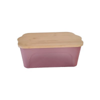 Κουτί αποθήκευσης πλαστικό ροζ 45x30x24 με καπάκι μπαμπού μεγάλο