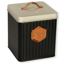 Μεταλλικό δοχείο μπισκοτιέρα μαύρο με χάλκινο χερούλι Νο32762 15x15x19cm